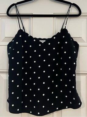 J.Crew Factory Black White Polka Dot Scalloped Tank Top